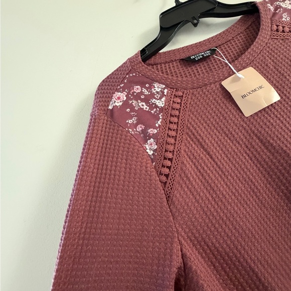 BloomChic Dusty Rose Waffle Knit Sweatshirt - Picture 4 of 9